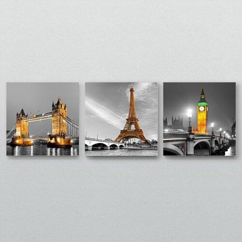 3 Panel Modern Paris Effiel Tower Painting Picture City Building Bridge Landscape Painting Canvas Wall Art Frame Art W/0524