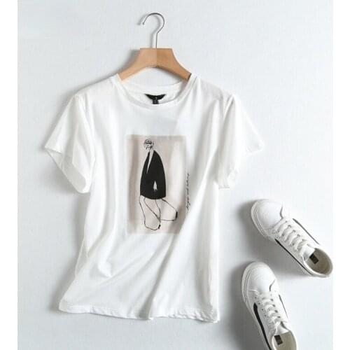 Tangada 2021 Summer Women Vintage Print Cotton T Shirt Short Sleeve High Quality Elegant Ladies Casual Tee Shirt Top 6D20
