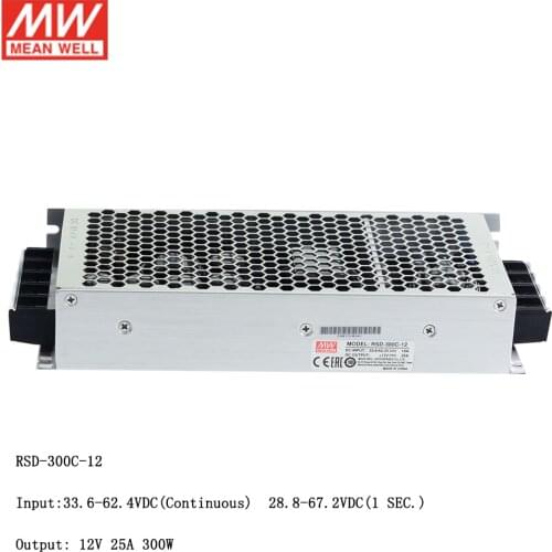 MEAN WELL RSD-300C-12 33.6~62.4V DC to 12V DC 300W Railway DC-DC Converter Switching Power Supply 12V 25A Converter Transformer