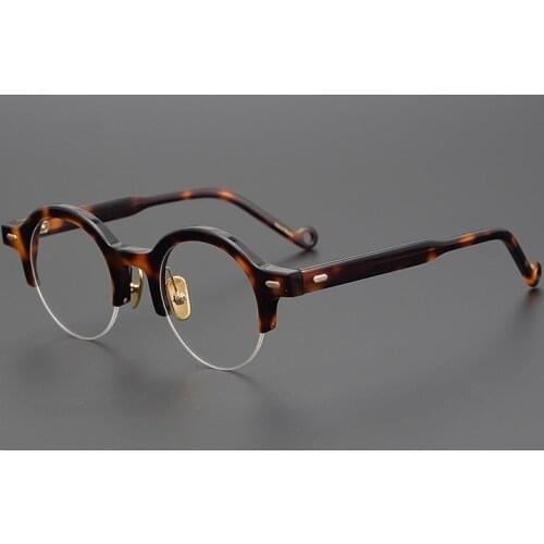 Retro glasses frame acetate fiber round lower half frame men and women myopia optical glasses frame vintage glasses frame