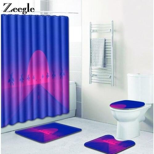 Zeegle 4pcs Bath Mat Set Anti Slip Toilet Pedestal Rug Foot Mat Flannel Soft Toilet Seat Cover Mat Absorbent Bathroom Doormat
