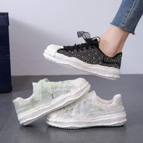 Ladies Flat Shoes 2021 Summer Color Diamond Mesh Womens Shoes Casual Lace Breathable Mesh Canvas Shoes Womens White Shoes