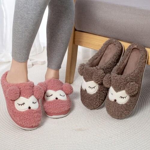 Women Fur Slippers Cartoon Dog Winter Warm Plush Home Fluffy Sliders Men Indoor Bedroom Floor Flat Shoes Couples Furry Slippers