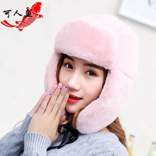 Woman Autumn Solid Thicken Bombers Hats Female Winter Warm Protection Ear Caps Male Imitation Fur Hats Man Keep Warm Cap