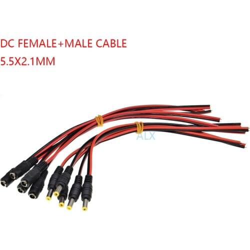 10PCS 5.5*2.1MM DC POWER MALE + FEMALE PLUG CABLE 5.5X2.1 CONNECTOR with wire for CCTV Security Camera LED Power Plug 29CM