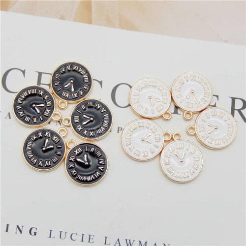 10Pcs Round Shape Clock Pocket Watch Alloy Enamel Charms Pendant DIY Earring Necklace Findings Jewelry Accessories Golden Base