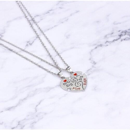 Fashion 2PC/Set Big Sis Lil Sis Big Sister Little Sister Best Sister Forever Broken Heart Pendant Necklace Sister Gift Jewelry