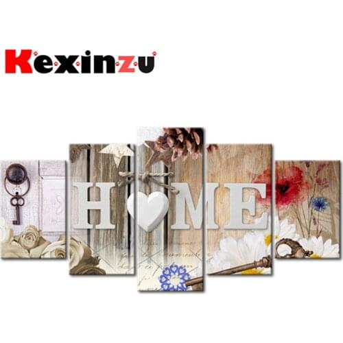 5pcs Full Square/Round Drill 5D DIY Diamond Painting Cross Stitch"Flower Home" Multi-picture Combination Embroidery Decor Home 4
