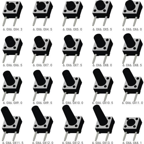 50PCS 6X6mm (Side Two Pin DIP) H=4.1/4.3/4.5/5/6/7/8/9/10/11/12mm Black Mini Push Button Momentary Tact Button Switch Copper