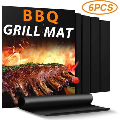 6PCS Grill Mat 44x33CM Reusable Non-Stick Coating Barbecue Grilling Sheet Liner Bbq Mat Tools BBQ Tools BBQ Accessories