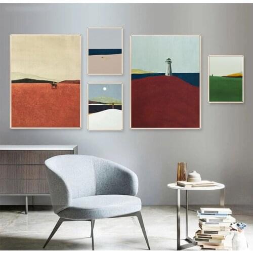 Abstract Dream Road Scenery Canvas Painting Nordic Yellow Pink Blue Texture Posters Prints Modern Wall Art Pictures Home Decor