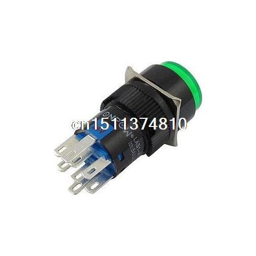 DC 24V Green Neon Light 8 Pins 1NO 1NC Latching Pushbutton Switch