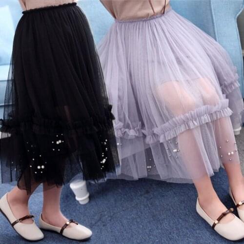 Autumn Summer Kids Elastic Waist Mesh Skirt Tutu Skirt Girls Princess Pearls Tulle Skirt Pettiskirt Children Kawaii Skirts A66
