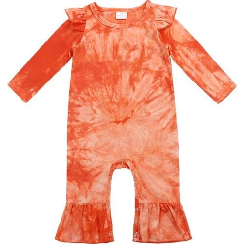 Baby Meisjes spring and fall Romper Peuter Pasgeboren Kids Meisjes Lange Mouw Stropdas Verven Afdrukken Geribbelde Gebreide