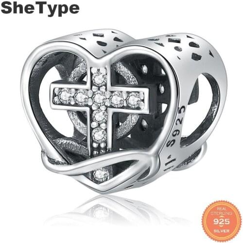 Jazaz Catholic Cross Cubic Zirconia 2.2g Charm Silver 925 Sterling Silver Heart Shape Charms Jewelry DIY 2020