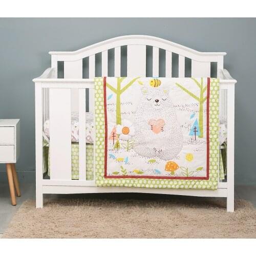 3pcs Cotton baby Bedding Set Newborn Baby Linen Baby Crib Set For Both Girl and Boy I Fitted Sheet, Crib Quilt, Dust Ruffle