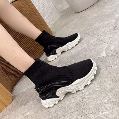 Women Sport Running Shoes Casual Cozy Vulcanized Shoes All-match Thick-soled Sneakers Ladies Air Mesh Elastic Force Fabric Shoes