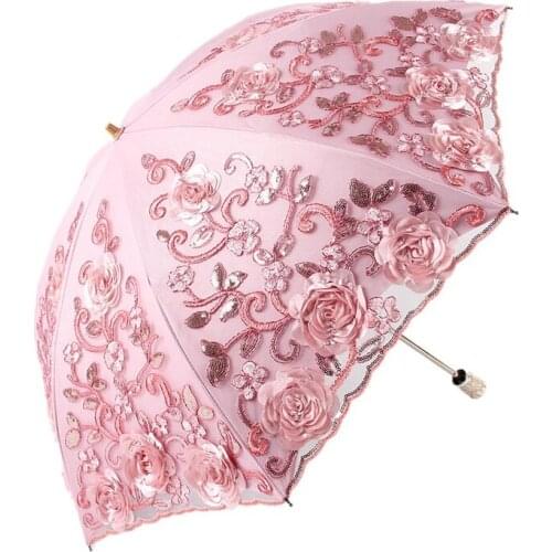 Lace Parasol Folding Flower Umbrella Rain Women Two Folding Umbrella Female Rain Tools Unique Parasol Umbrella