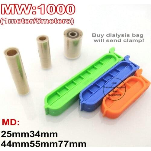 1meter/5meters laboratory MW 1000 Regenerated cellulose dialysis bag, RC dialysis tubing, MD25/34/44/55/77mm dialysis bag