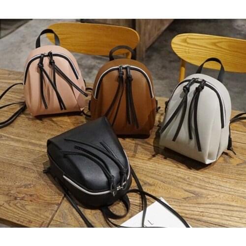 Mini PU Leather Backpack Womens Small Shoulder Bag with Tassel Zipper female leather School bagpack bag for teenage grils