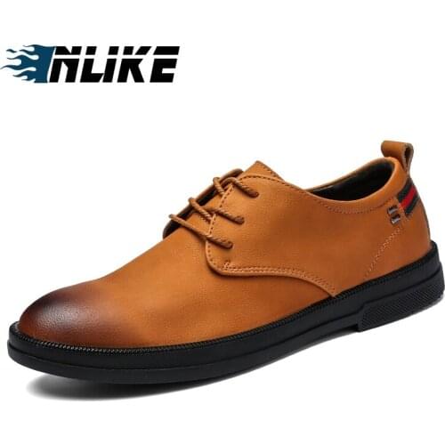 INLIKE New Leather Shoes Mens Flats Design Style Men Shoes Fashion Lace Up Casual Shoes For Men