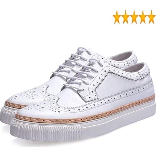 Autumn Spring New Thick 2021 Platform Casual Man Genuine Leather White Blue Retro Breathable Wing Tip Mens Shoes US 6-9.5