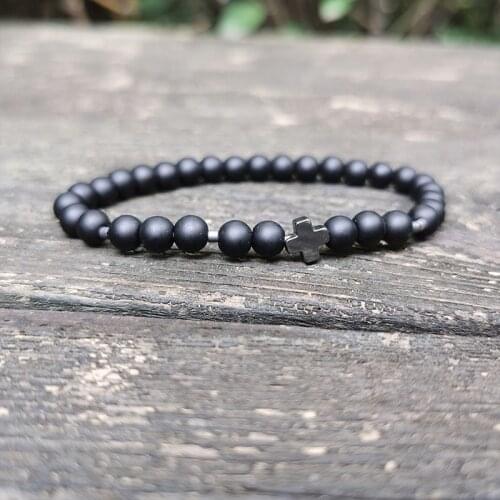 Mens Cross Bracelet, Mens Black Bracelet , Cross Jewelry, Gift for Him, Made in Greece by Christina Christi Jewels