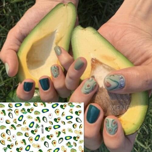 Avocado Nail Art Stickers 3D Comic Adhesive Decals Nail Sliders Freshest Cartoon Design for Summer Decoration Manicure
