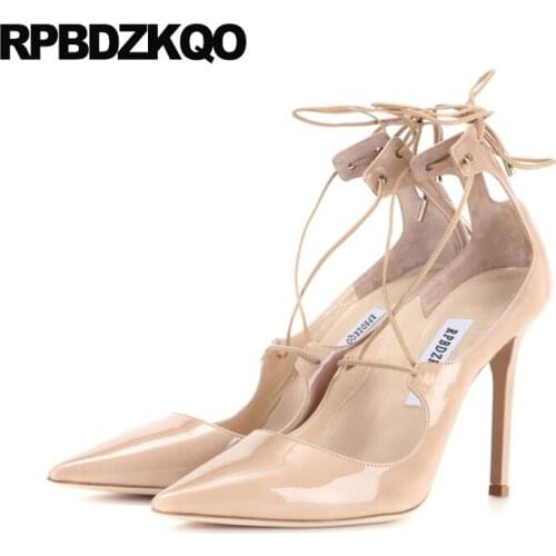 Pumps Super Luxury Brand Women Shoes 2018 Catwalk Stiletto Nude Lace Up Tie Gladiator Cross Strap High Heels Pointed Toe Strappy