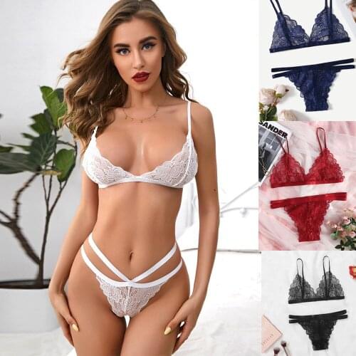 2021 Newest Hollow Sexy Lingerie Set Women Black White Lace Temptation Sexy Lingerie Set Lenceria Para Mujer