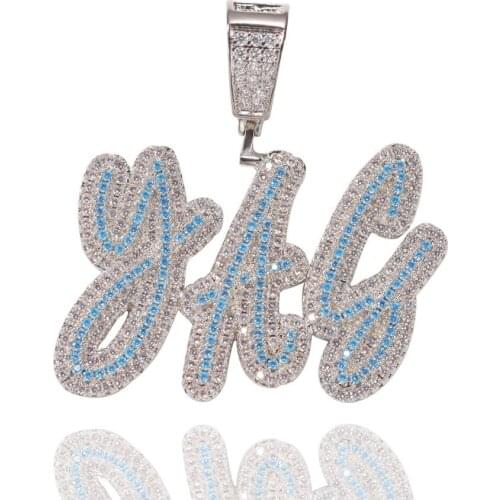 2021 New DIY English Letter Custom Pendant Necklace Blue Zircon Color Matching Double Grass Hip Hop Necklace