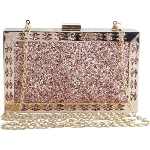 2020 new women bling evening bags metal clutch wallets banquet purse patchwork party bags with chain drop shipping MN1361