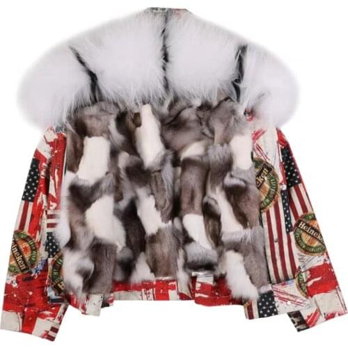 2020 autumn and winter new fox liner to overcome the female short section of the long coat coat Parker rabbit fur liner