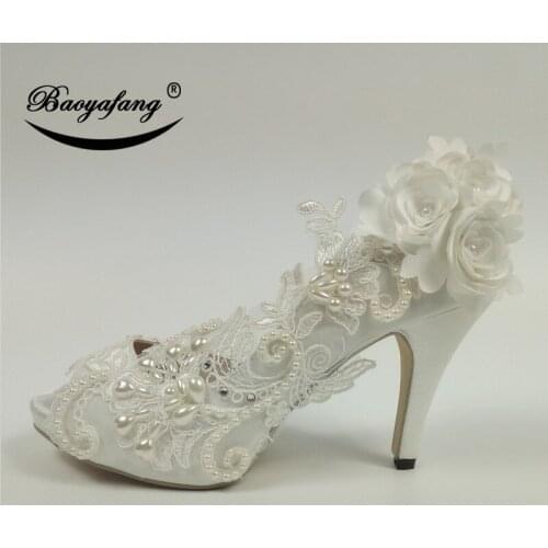 BaoYaFang New Arrival Peep Toe Ladies Wedding shoes woman High heel Fish Toe platform shoes Party dress shoe female