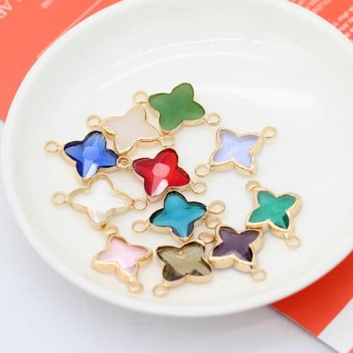 12mm Flower Framed Faceted Crystal Glass Charm Pendant Connectors Necklace Earring Finding jewelry making Gold Metal beads 2Loop