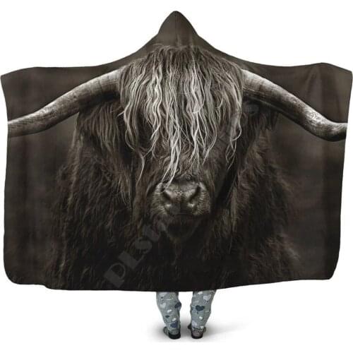 Cow Has Long Horns 3D All Over Printed Wearable Blanket Adults For Kids Various Types Hooded Blanket Fleece blanket