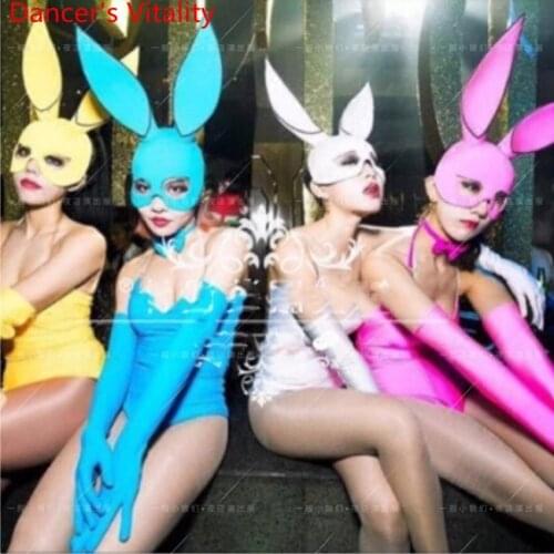 Nightclub Bar Bunny Girl Sexy Body Suit DJ Female Music Festival DS Pole Jazz Performance Costume Suit 4pcs Set Outfits Garments