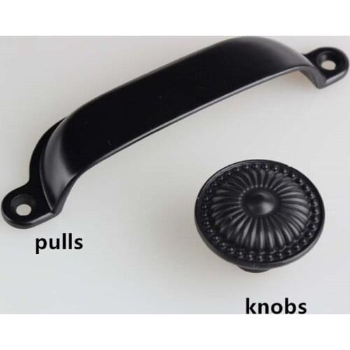 Simple retro style unfold install black shell cup handles antique black drawercabinet pulls knobs modern simple black handle