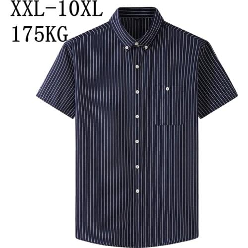 10XL 8XL 7XL New Summer Fashion Striped Shirt Men Short Sleeve Loose Mens Shirts With Pocket Oversize Casual Male Brand Clothes