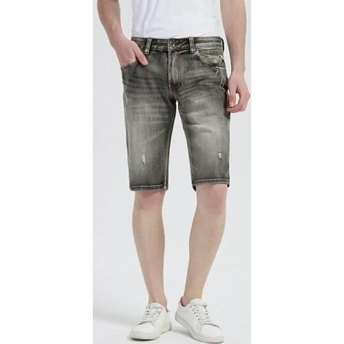 American Street Style Fashion Men Jeans Summer Designer Retro Gray Distressed Ripped Short Jeans Men Vintage Cotton Denim Shorts