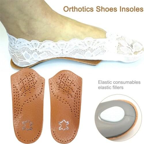 Unisex 3/4 length Leather insole Flat Foot Orthotic Insoles Arch Support 2.8-3cm Half Shoe Pad Orthopedic Sports Insoles