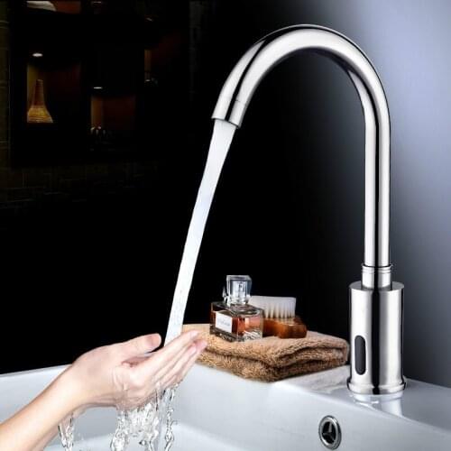 Bathroom Basin Tap Automatic Infrared Sensor Faucet Single Cold Water Tap Touch Free Water Saving Inductive Water Tap Deck Mount