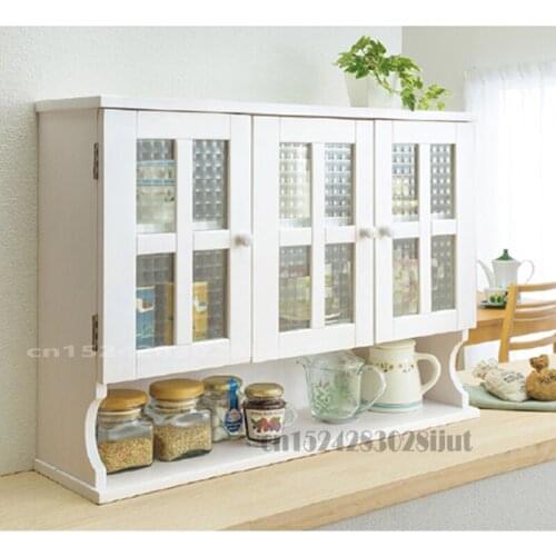 Japanese solid wood side cabinet kitchen Table side cabinet shelf with glass door