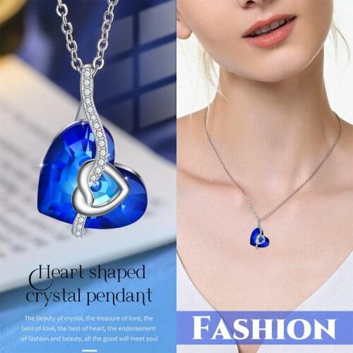 Zircon Crysta Necklaces Pendant Double Heart Shaped Womens Neck Chain Choker Necklaces Fashion Wedding Jewelry for Women 2021