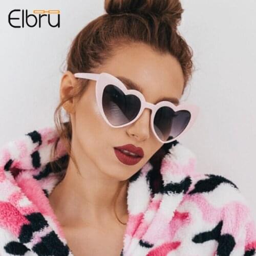 Elbru Fashion Brand Designer Sunglasses Women Cat Eye Sun Glasses Ladies Vintage Love Heart Eyewear UV400 Sunshades For Female