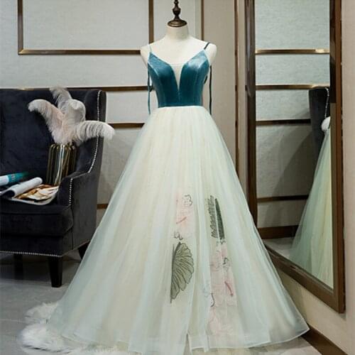 V-neck Spaghetti Strap Evening Dress Elegant Robe Longue Vestido De Festa A-line Evening Dresses Long Dress Gowns Robe De Soiree