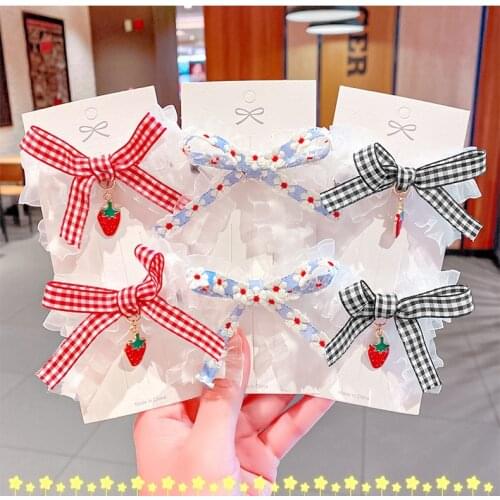 2PCS/Set New Girls Cute Chiffon Lace Bow Pendant Hair Clips Kids Sweet Hair Bands Headband Hairpins Fashion Hair Accessories