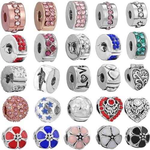 2Pcs/Lot Trend Crystal Positioning Buckle Charm Beads Fit Original DIY Bracelets Bangles For Women Jewelry Making Anti-dropping