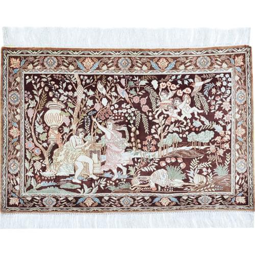 Yilong 2'x3' 400Line Persian Silk Rug Classic Adam and Eva in the Garden of Eden Tapestry Handmade Art Collection Rugs (LH963)
