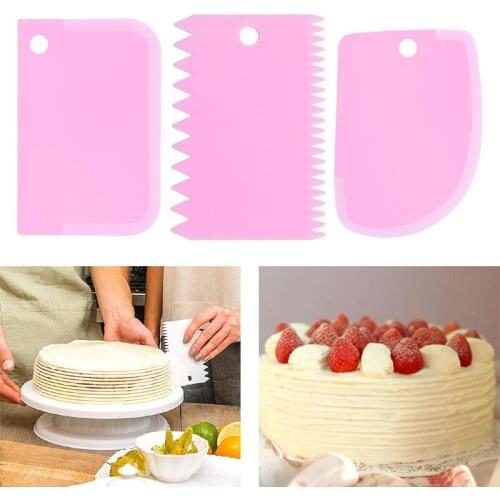 Portable 3PCS/Lot Plastic Icing Fondant Scraper Dough Knife Baking Pastry Tools Plain Smooth Jagged Edge Spatulas Cutters Cake